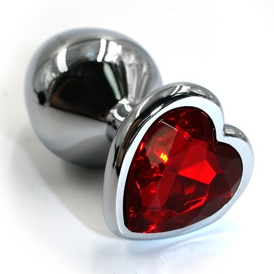 Большая алюминиевая анальная пробка Kanikule Large с кристаллом в виде сердца – серебристый с красным Beauty Brands Limited (Красный) 
