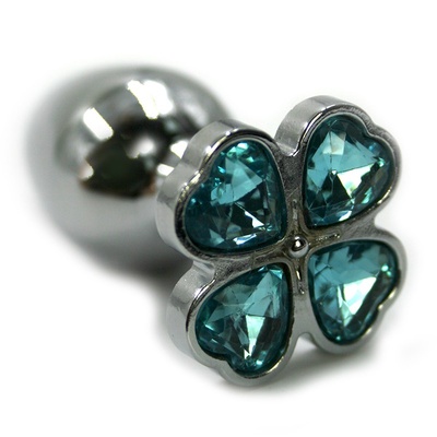 Маленькая алюминиевая анальная пробка Kanikule Small с кристаллом в форме четырехлистного клевера – серебристый с голубым Beauty Brands Limited (Голубой) 