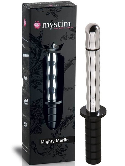 Электростимулятор Mighty Merlin с ручкой – серебристый/черный Mystim 