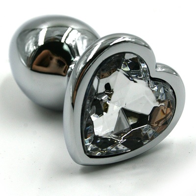 Средняя алюминиевая анальная пробка Kanikule Medium с кристаллом в форме сердца – серебристый с прозрачным Beauty Brands Limited (Прозрачный) 