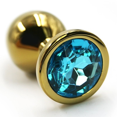 Маленькая алюминиевая анальная пробка Kanikule Small с кристаллом – золотистый с голубым Beauty Brands Limited (Голубой) 