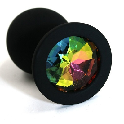 Средняя силиконовая анальная пробка Kanikule Medium с кристаллом – черный с разноцветным Beauty Brands Limited (Разноцветный) 