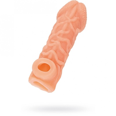 Реалистичная насадка на пенис с венками и отверстием для мошонки «Cock sleeve» (средняя), Kokos (Телесный) 
