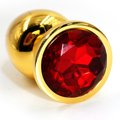 Маленькая алюминиевая анальная пробка Kanikule Small с кристаллом – золотистый с красным Beauty Brands Limited (Красный) 
