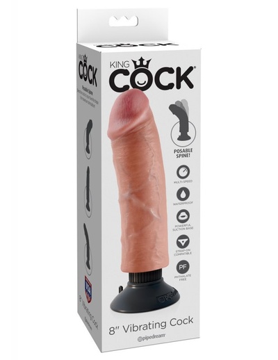Гибкий вибратор-реалистик 8" Vibrating Cock с присоской – телесный PipeDream 