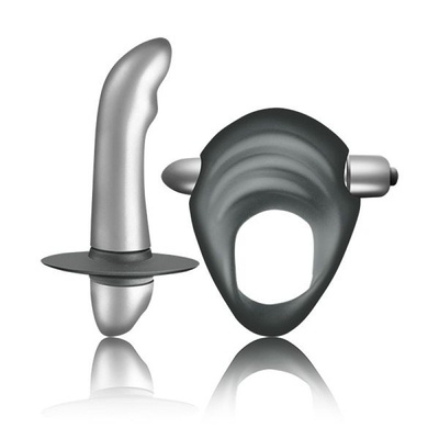 Подарочный набор Climaximum Entice для мужчин: анальная втулка + эрекционное кольцо. 10 режимов вибрации/ABS-пластик, силикон Rocks Off (Серый) 