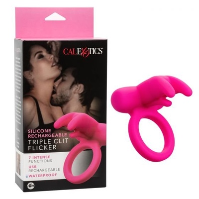 Перезарежаемое эрекционное кольцо Triple Clit Flicker California Exotic Novelties (Розовый) 
