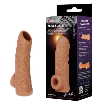 Реалистичная насадка на пенис с открытой головкой и подхватом мошонки, Kokos, размер M (Телесный) 