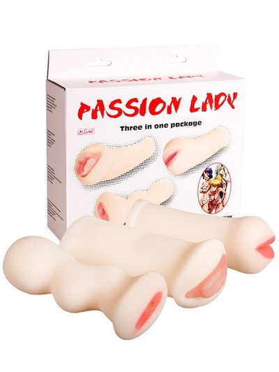 Набор с вибрацией Passion Lady из 3-х мастурбаторов: ротик, вагина и анус – телесный Baile 