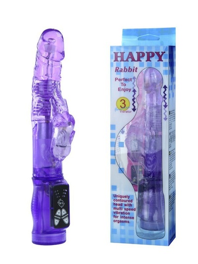 Вибратор-ротатор двойного действия Happy Rabbit с волнообразными движениями – фиолетовый Baile 