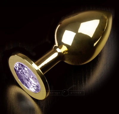Большая анальная пробка 252 Large Gold Baby Purple с кристаллом – золотой с лавандовым Пикантные штучки (Лавандовый) 