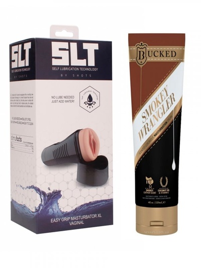 Ароматизированный косметический крем для мастурбации Bucked Smokey Wrangler - 120 мл. и Мастурбатор Self Lubrication Easy Grip Masturbator XL Vaginal - Flesh JO system (Бежевый с черным) 