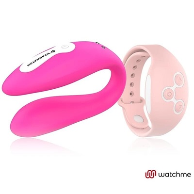 Розовый вибратор для пар с нежно-розовым пультом-часами Weatwatch Dual Pleasure Vibe Dream Love 