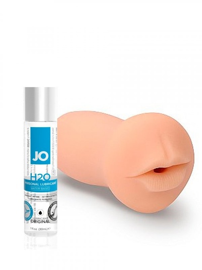 Мастурбатор ротик Self Lubrication Masturbator Oral - Flesh и Лубрикант на водной основе JO H2O Original – 30 мл JO system (Бежевый) 