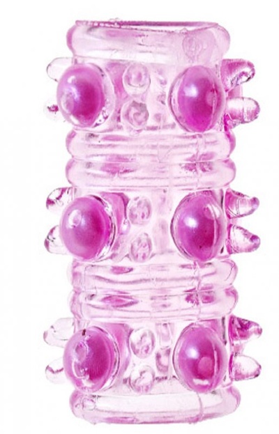 Открытая насадка Sextoy с шипами и бусинами - розовый (Прозрачный) 