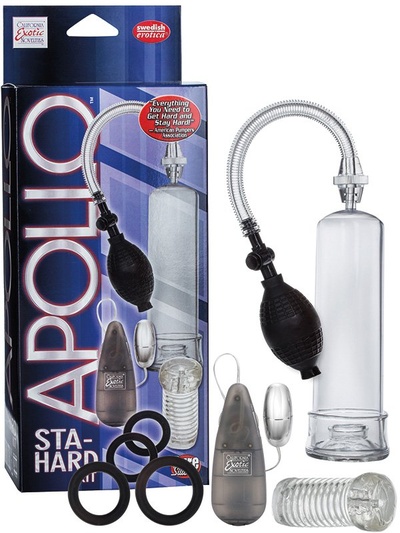 Вакуумная помпа Apollo Sta-Hard с вибрацией – серый California Exotic Novelties 