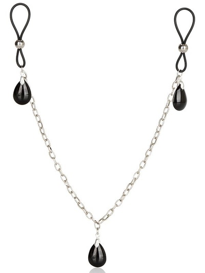 Зажимы на соски Chain Jewelry - Onyx на цепочке с подвесками – черный California Exotic Novelties 