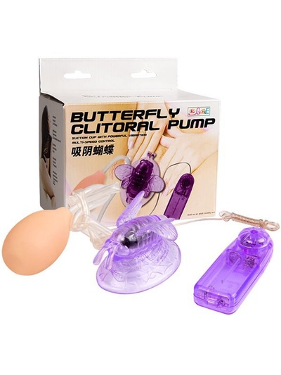 Вакуумная клиторальная помпа Butterfly Clitoral Pump в виде бабочки с вибрацией – фиолетовый Baile 