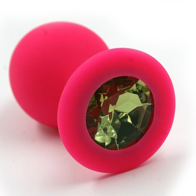 Средняя силиконовая анальная пробка Kanikule Medium с кристаллом – розовый с зеленым Beauty Brands Limited (Зеленый) 