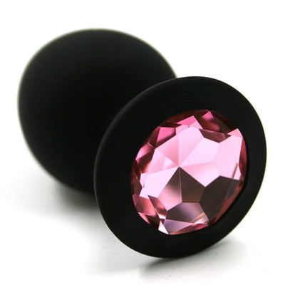 Средняя силиконовая анальная пробка Kanikule Medium с кристаллом – черный со светло розовым Beauty Brands Limited (Светло-розовый) 