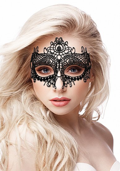Кружевная маска на глаза открытого типа Queen Black Lace Mask Shots Toys (Черный) 