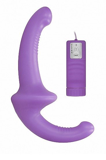Безремневой страпон с вибрацией и пультом управления Vibrating Silicone Strapless Strapon, цвет фиолетовый Shots Toys 