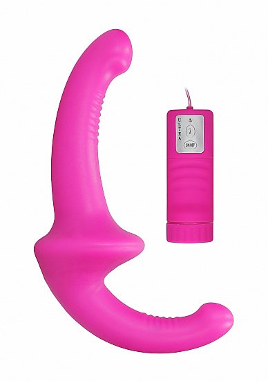 Безремневой страпон с вибрацией и пультом управления Vibrating Silicone Strapless Strapon, цвет розовый Shots Toys 