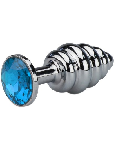 Анальная пробка Plug Silver Small ребристая c кристаллом – серебристый/голубой Gvibe (ex. FunToys) 