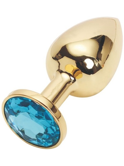 Маленькая анальная пробка Plug Gold с кристаллом – золотистый/голубой Gvibe (ex. FunToys) 