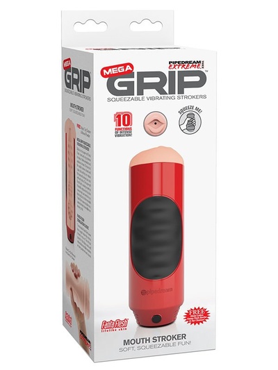 Мастурбатор ротик Mega Grip Vibrating Stroker Mouth с вибрацией - красный PipeDream (Телесный) 