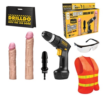 Секс-набор Drilldo Deluxe с двумя реалистичными насадками - 7 предметов (Оранжевый) 