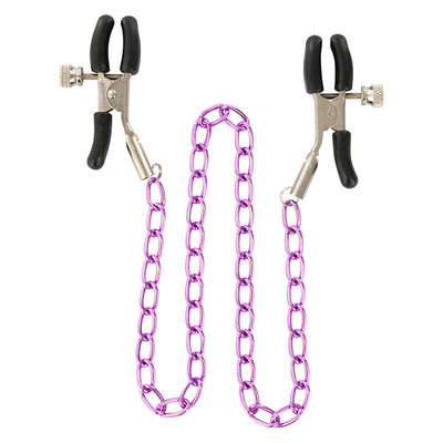 Зажимы для сосков Toy Joy Nipple Chain Metal на фиолетовой цепочке (фиолетовый) 