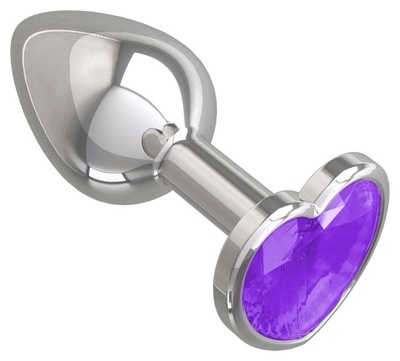 Металлическая анальная пробочка со стразом в виде фиолетового сердечка 7,5 см 4sexdream (серебристый) 