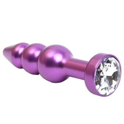 Фиолетовая фигурная анальная ёлочка с прозрачным кристаллом 11,2 см 4sexdream (фиолетовый) 