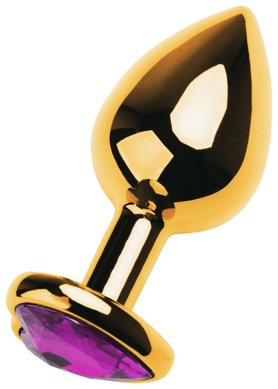 Золотистый анальный плаг с фиолетовым кристаллом-сердцем 8 см TOYFA 