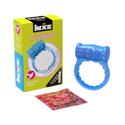 Эрекционное кольцо Luxe Vibro Райская Птица c презервативом (синий) 