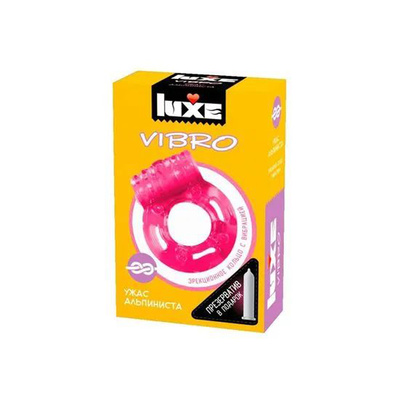 Эрекционное кольцо Luxe Vibro Ужас Альпиниста с презервативом (розовый) 