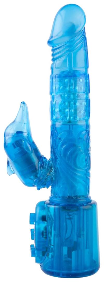 Синий вибратор с клиторальным стимулятором-дельфином 17,8 см NMC (голубой) 