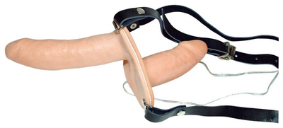 Телесный женский страпон с вагинальной пробкой Strap-On Duo 15 см Orion (бежевый; черный) 