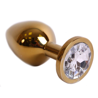 Большая золотистая анальная пробка с прозрачным кристаллом 9,5 см 4sexdream (золотистый) 