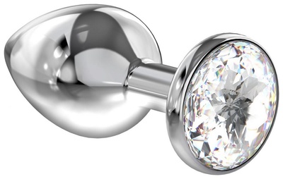 Серебристая анальная пробка Diamond Clear Sparkle Large с прозрачным кристаллом 8 см Lola Toys (серебристый) 