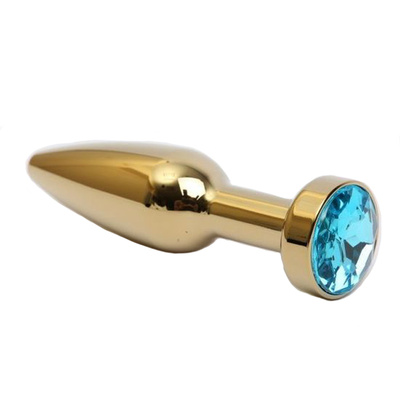 Золотистая анальная пробка с голубым кристаллом 11,2 см 4sexdream (золотистый) 