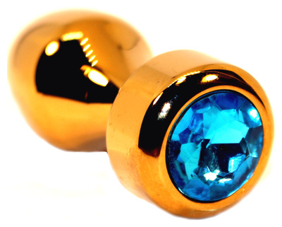 Золотистая анальная пробка с голубым кристаллом 7,8 см 4sexdream (золотистый) 