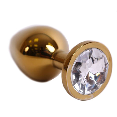 Золотистая анальная пробка с прозрачным кристаллом 8,2 см 4sexdream (золотистый) 