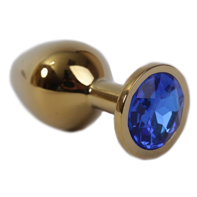 Золотистая анальная пробка с синим кристаллом 8,2 см 4sexdream (золотистый) 