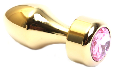 Золотистая анальная пробка с широким основанием и розовым кристаллом 7,8 см 4sexdream (золотистый) 