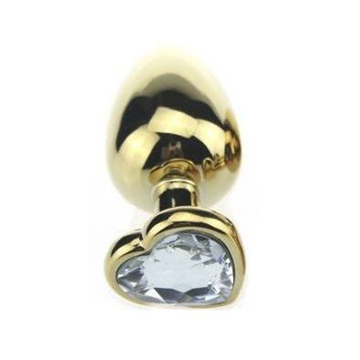 Золотистая пробка с прозрачным кристаллом-сердечком 8 см 4sexdream (золотистый) 