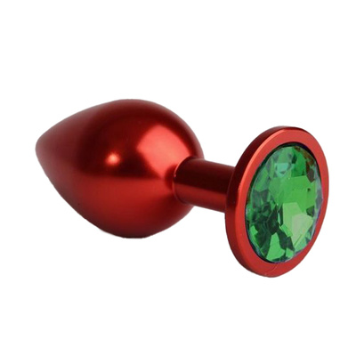 Анальная пробка красная с зелёным стразом 7,6 см 4sexdream (красный) 