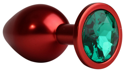 Красная анальная пробка с зеленым стразом 8,2 см 4sexdream (красный) 