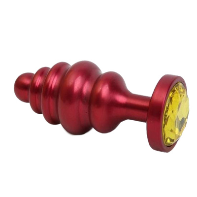 Красная ребристая анальная пробка с жёлтым стразом 7,3 см 4sexdream (красный) 